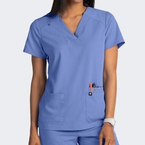 Beyond Scrubs NWT periwinkle sunny v-neck top in ceil